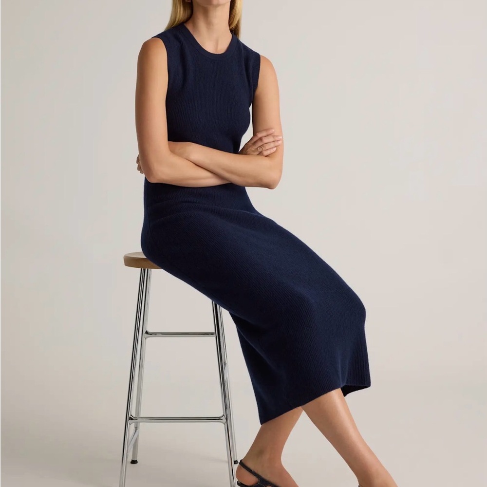 NEW Quince Navy Blue Mongolian Cashmere Sleeveless Midi Sweater Dress M
